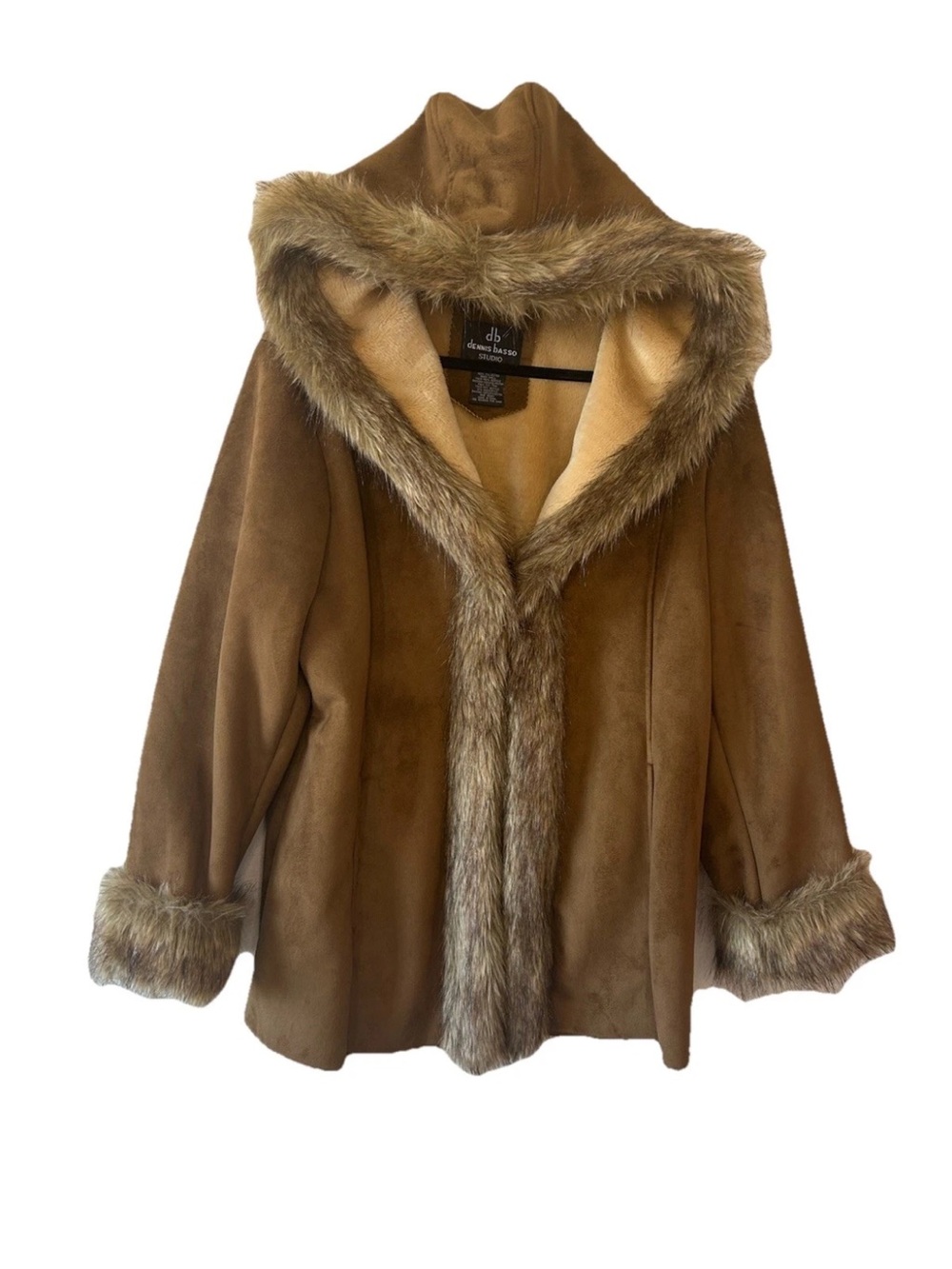 VTG Penny Lane Coat XL Hooded faux suede faux fur trim Boho Y2K Festival